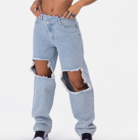 Adika: Sim Wrap-Waist Ripped Jeans | BOYFRIEND (Size Large) - Picture 1 of 4